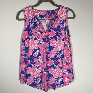 Lulu-B Tank Top V‎ Neck Blue Pink Multi Colorful Size Small